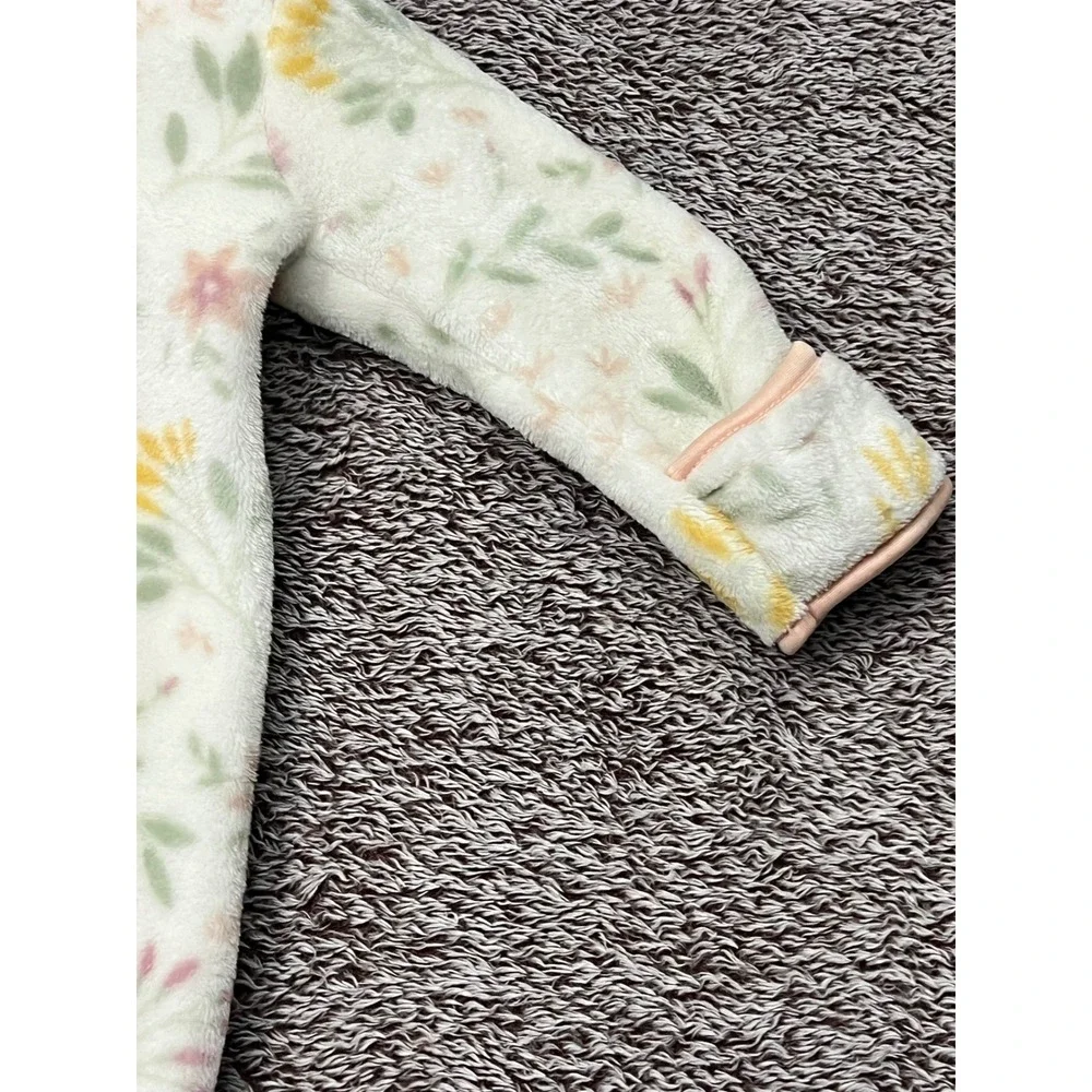 Le Top Bebe Baby 6-9M Floral Fleece Hooded Footed Bunting Snowsuit Mittens